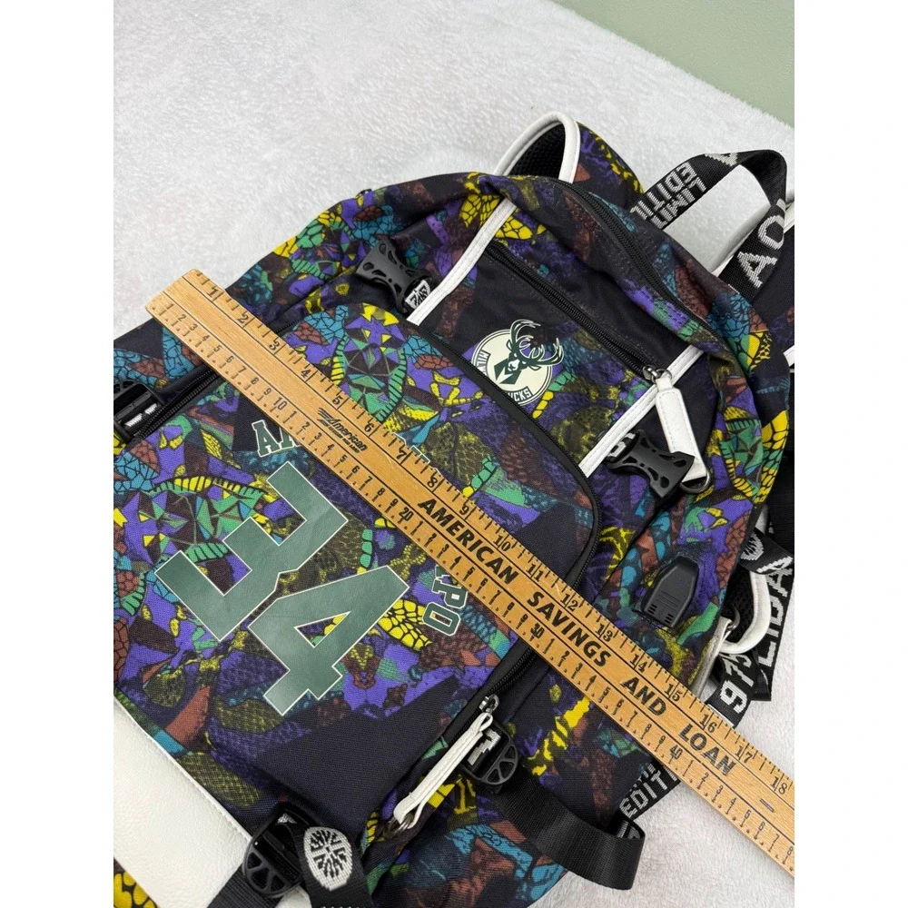 Milwaukee Bucks Giannis Antetokounmpo 34 Backpack NBA Multi Color Geometric Bag